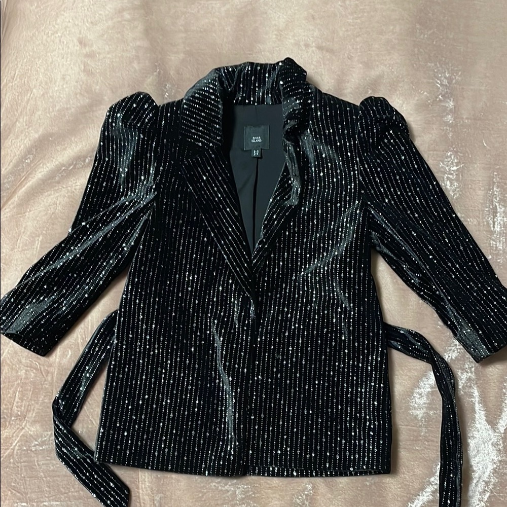 River island Black Velvet Blazer with Silver Stripes